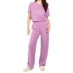 Zenana Outfitters Heathered Purple Coord Lounge Set